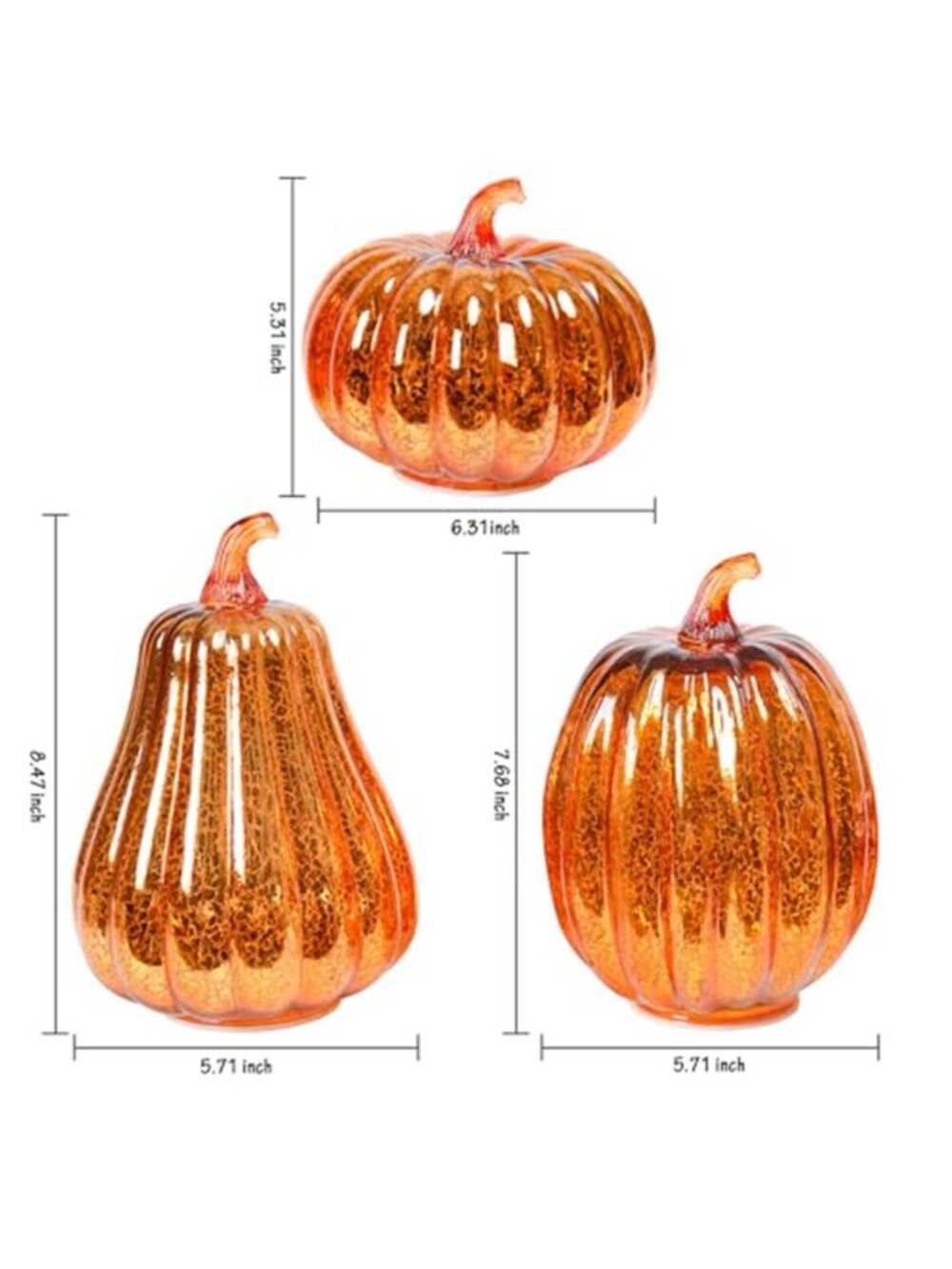 3 Pcs Mercury Glass Pumpkin Lights with Timer Pumpkins Lamps Tabletop Decor - Picture 3 of 5